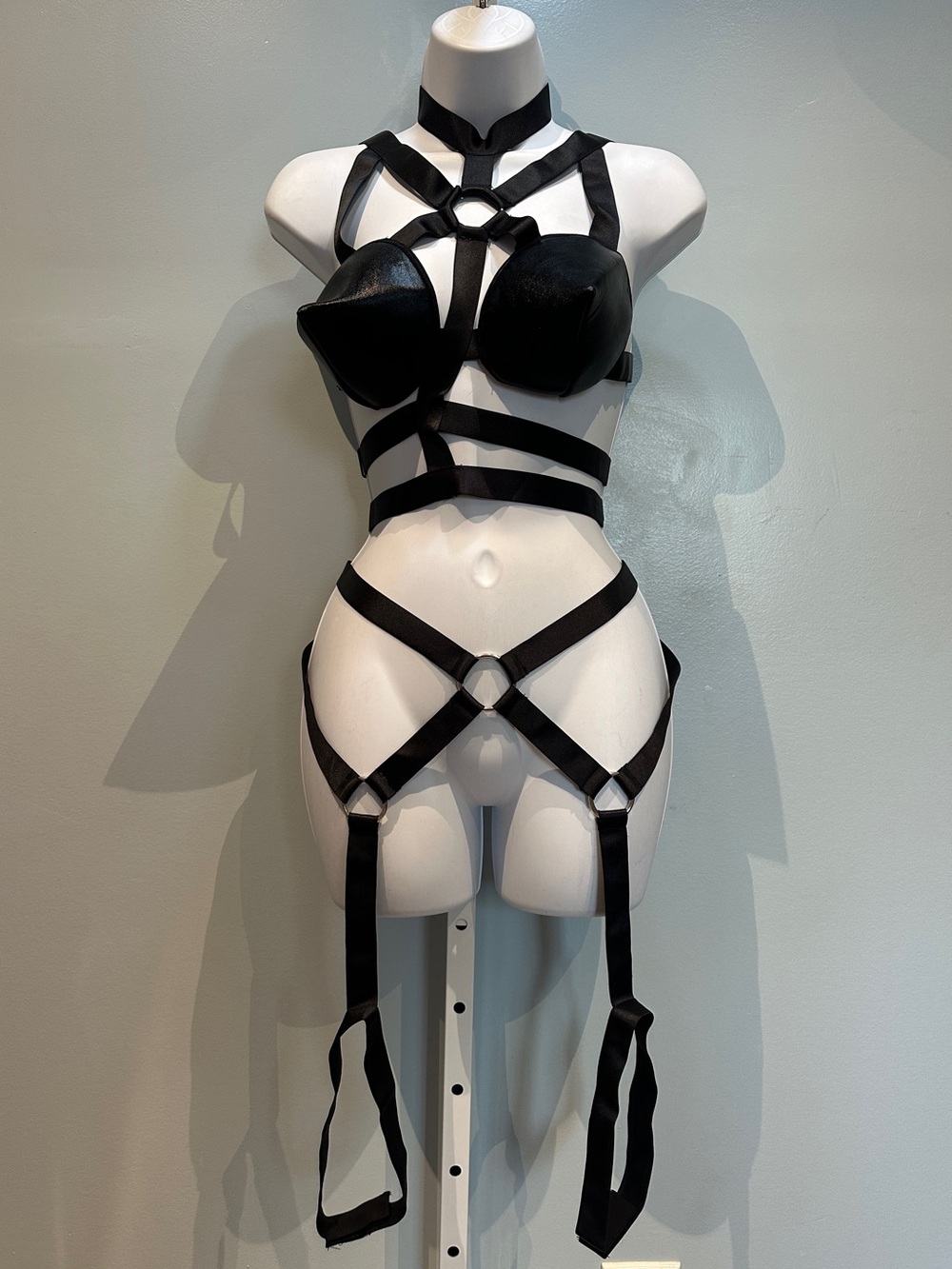 Dreamgirl 3-Piece Black Strappy Lingerie Set Cone Bra NWOT